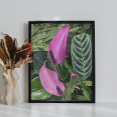 Rosa Anthurium Blüten und Blätter mit Blätter Poster