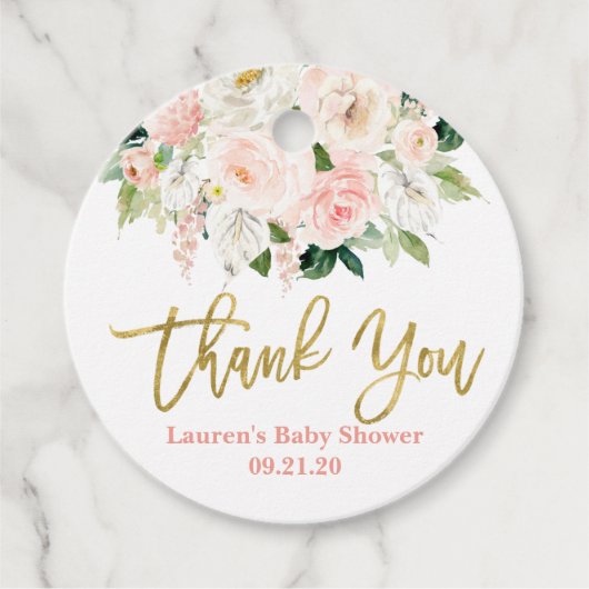 Rosa Anthurium und goldene Blüten Geschenkanhänger (Vorderseite)