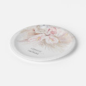 Rosa Anthurium und Pampas Gras Elegante Hochzeit Pappteller (Schrägansicht)