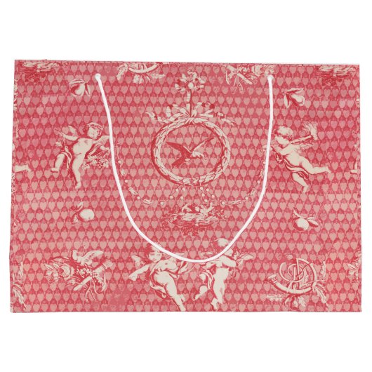 Rosa Antike Engel und Herzen Große Geschenktüte (Rückseite)