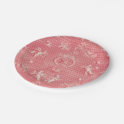 Rosa Antike Engel und Herzen Pappteller (Schrägansicht)
