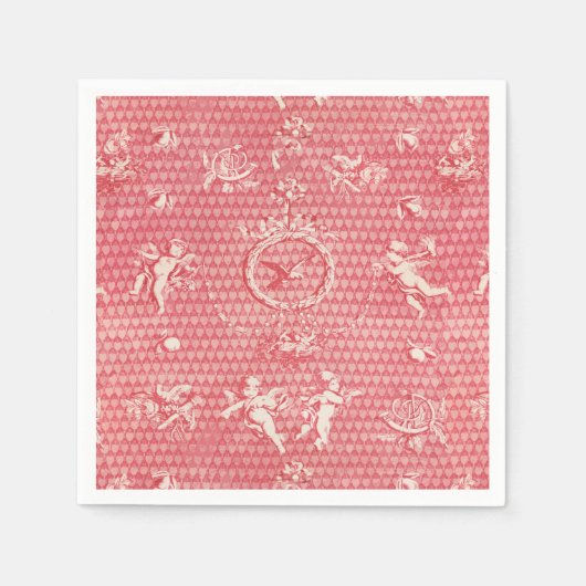 Rosa Antike Engel und Herzen Serviette (Vorderseite)