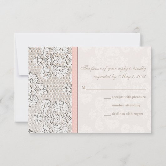 Rosa antike Spitzen-UAWG Hochzeitskarten RSVP Karte (Rückseite)