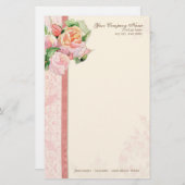 Rosa Antike Vintag Elegante Französische Rose Briefpapier (Vorne/Hinten)