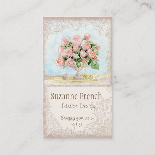 Rosa antike Vintage elegante verschwenderische Visitenkarte (Vorderseite)