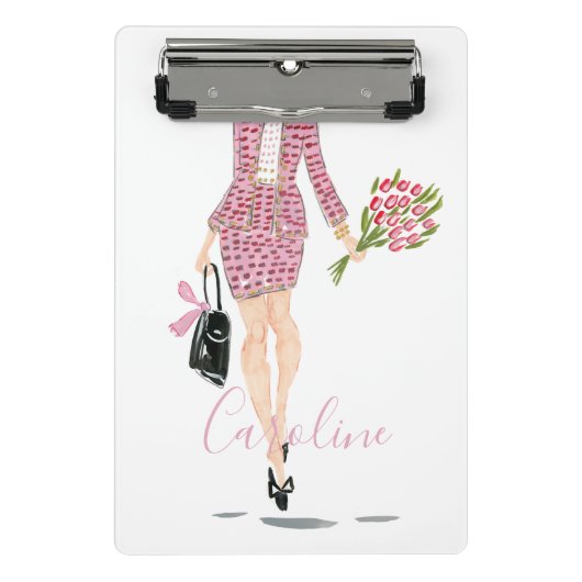 Rosa Anzug Schwarze Purpurfarben Blume Chic Mode Mini Klemmbrett (Vorderseite)