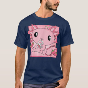Rosa Aolotl Erdbeer Milchshake Kawaii Japanisch T-Shirt