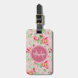 Rosa Apfelblüten-Monogramm Gepäckanhänger