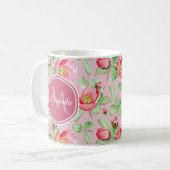 Rosa Apfelblüten-Monogramm Kaffeetasse (Vorderseite Links)