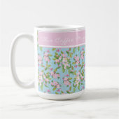 Rosa Apple Blossom auf Sky Blue, rosa Band für den Kaffeetasse (Links)