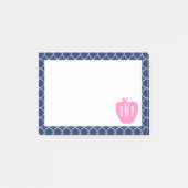 Rosa Apple-Marine Quatrefoil Monogramm-Lehrer Post-it Klebezettel (Vorderseite)