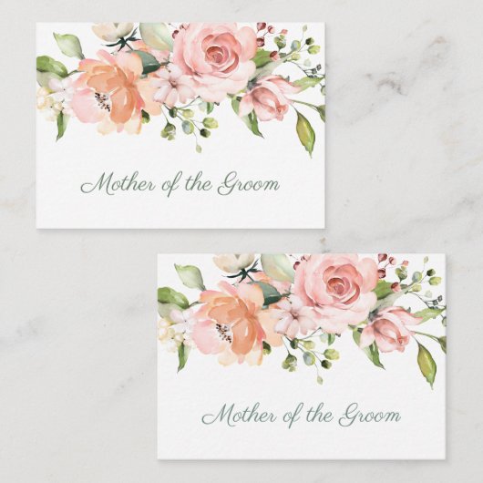 Rosa Aprikose Rose Mutter des Bräutigams Platzkarte (Vorne/Hinten)