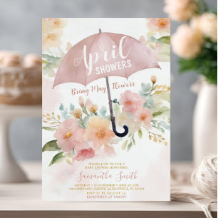 Rosa April-Schauer bringen Regenschirm mit Maigebl Einladung