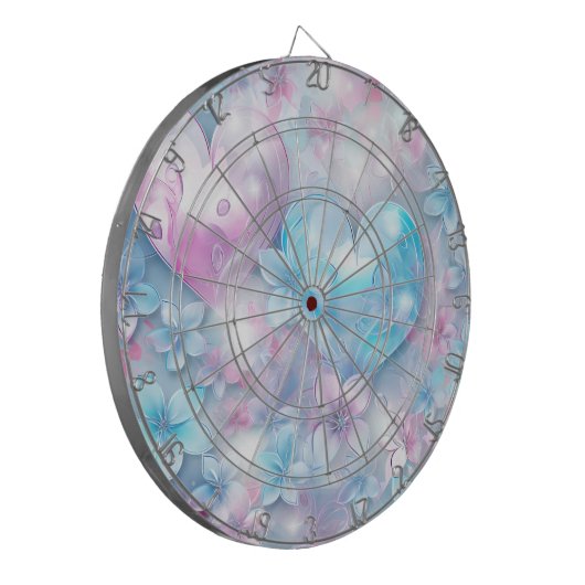 Rosa Aqua Herz und Blume Dartboard Dartscheibe (Vorderseite Links)