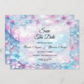 Rosa Aqua Herz und Blume Save the Date (Vorne/Hinten)