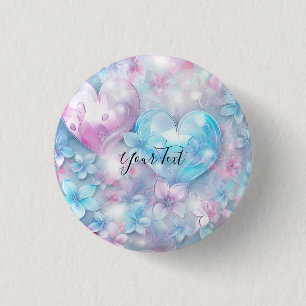 Rosa Aqua-Herzen und Blumen-Knopf Button