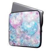 Rosa Aqua Hörnchen und Blume Laptop-Sieb Laptopschutzhülle (Vorderseite Links)