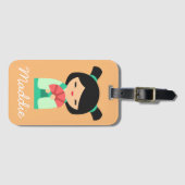 Rosa Aqua Kokeshi Japanische Puppen Gepäckanhänger (Vorderseite (Horizontal))