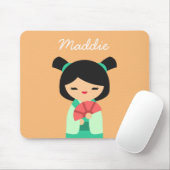 Rosa Aqua Kokeshi Japanische Puppen Mousepad (Mit Mouse)
