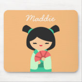 Rosa Aqua Kokeshi Japanische Puppen Mousepad (Vorne)