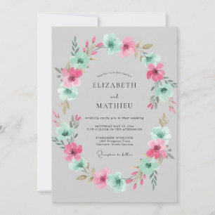 Rosa-aqua-Kranz-Hochzeit Einladung
