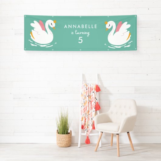 Rosa Aqua mädchenhaft niedlich schwan elegante Geb Banner (Insitu)