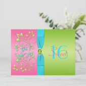 Rosa, Aqua und Limone 16. Geburtstag-Einladung Einladung (Stehend Vorderseite)