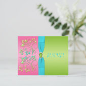 Rosa, Aqua und Limone florale Antwortkarte Einladung (Stehend Vorderseite)
