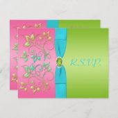 Rosa, Aqua und Limone florale Antwortkarte Einladung (Vorne/Hinten)