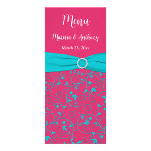 Rosa, Aqua-Wirbel - Menü-Karte für Hochzeiten und Werbekarte