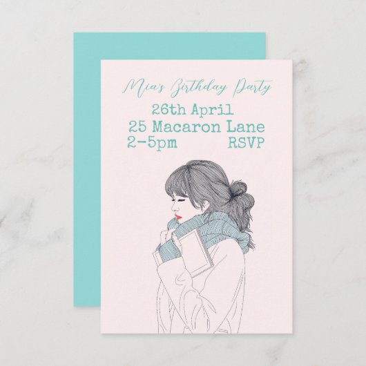 Rosa Aqua zwischen Teenager-Geburtstagsparty Einladung (Vorne/Hinten)