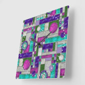 Rosa Aquamarin Art Dékettglas Quadratische Wanduhr (Winkel)