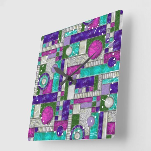 Rosa Aquamarin Art Dékettglas Quadratische Wanduhr (Winkel)