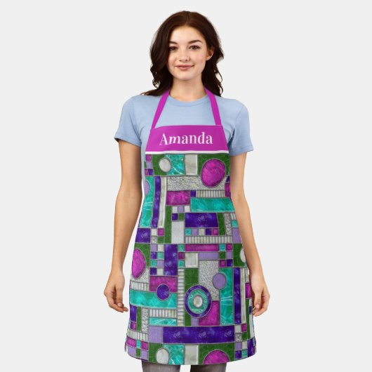 Rosa Aquamarin Art Dékettglas Schürze (Getragen)