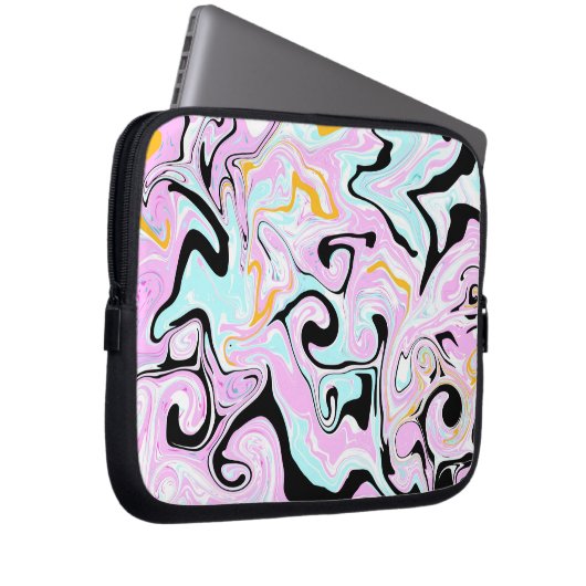 Rosa, Aquamarin Blau, Schwarz und Gold Wirbel Marm Laptopschutzhülle (Vorne Rechts)