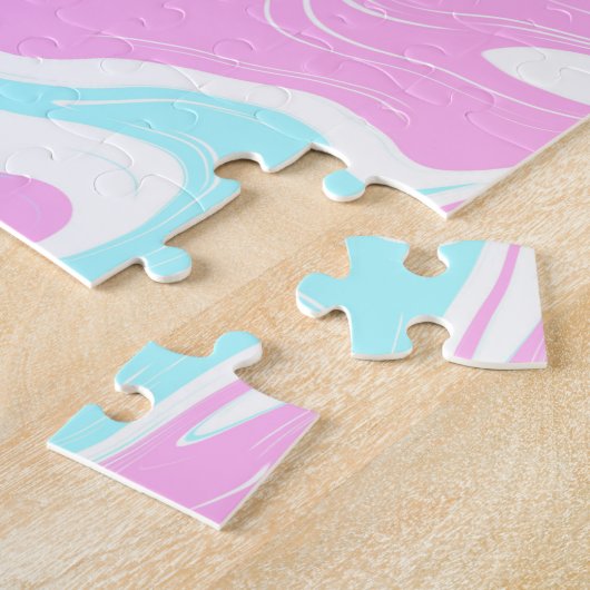 Rosa, Aquamarin blaue, wirbelnde Marmorflüssigkeit Puzzle (Seite)