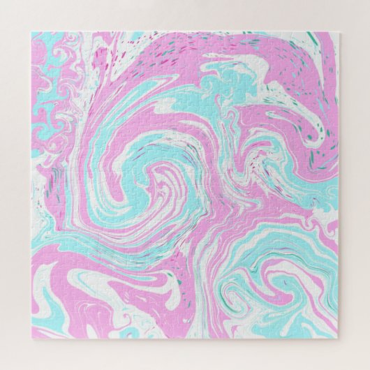 Rosa, Aquamarin blaue, wirbelnde Marmorflüssigkeit Puzzle (Horizontal)