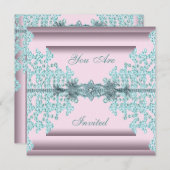 Rosa Aquamarin Blue Black Krawatte Party Einladung (Vorne/Hinten)