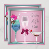 Rosa Aquamarin Blue Cocktails Junggeselinnen-Absch Einladung (Vorne/Hinten)