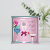Rosa Aquamarin Blue Cocktails Junggeselinnen-Absch Einladung (Stehend Vorderseite)