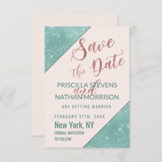 Rosa Aquamarin Blue Imitats Glitzer Sequel Save th Save The Date (Vorne/Hinten)