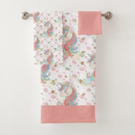 Rosa Aquamarin Gelb Einhorn farbig Badhandtuch Set