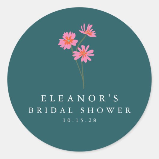 Rosa Aquamarin grüne Blume Boho Custom Brautparty Runder Aufkleber (Vorderseite)