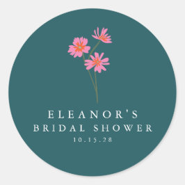 Rosa Aquamarin grüne Blume Boho Custom Brautparty Runder Aufkleber