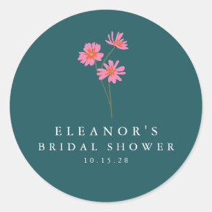Rosa Aquamarin grüne Blume Boho Custom Brautparty Runder Aufkleber