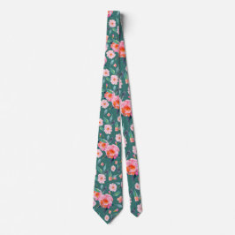 Rosa Aquamarin grüne Wasserfarbe Rose Muster Hochz Krawatte