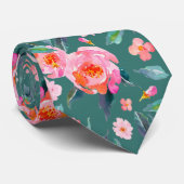 Rosa Aquamarin grüne Wasserfarbe Rose Muster Hochz Krawatte (Gerollt)