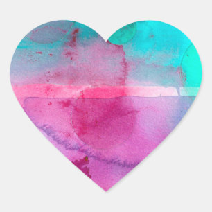 Rosa Aquamarin Lila Ombre Wasserfarbe Herz-Aufkleber