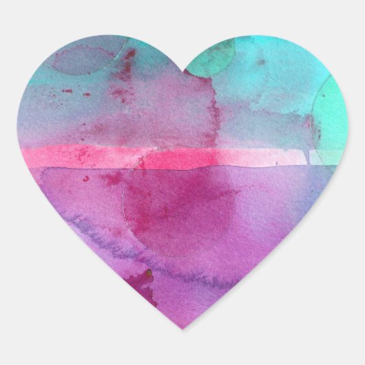 Rosa Aquamarin Lila Ombre Wasserfarbe Herz-Aufkleber (Vorderseite)