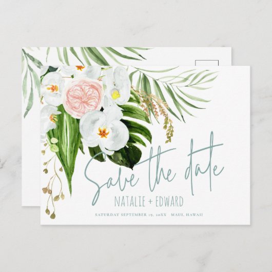 Rosa, aquamarin + orchid, tropisch, blumenreich Sa Ankündigungspostkarte (Vorne/Hinten)